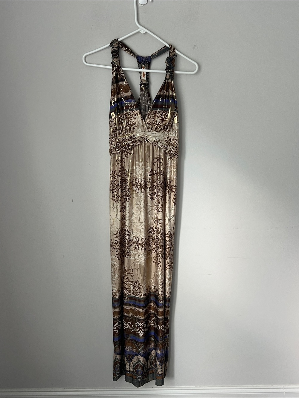 Shoreline Y2K Metallic Baroque Maxi Dress S/M ^